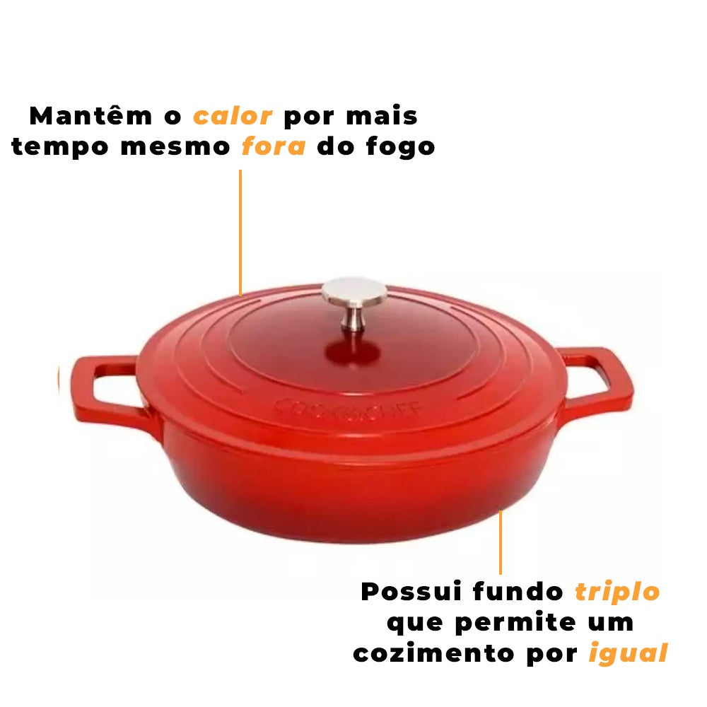 CAÇAROLA BAIXA COOK%CHEF VERMELHO 28CM
