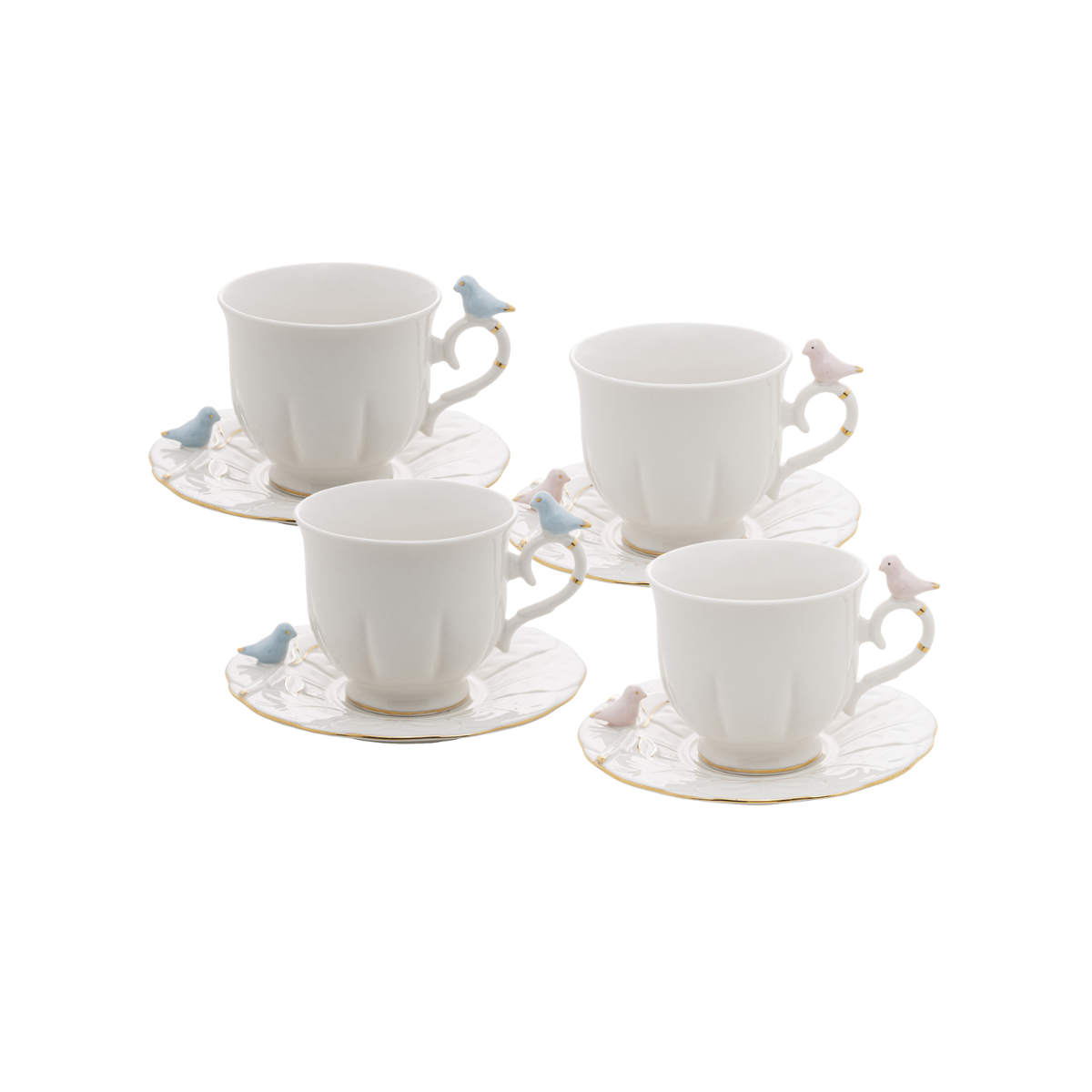 CONJUNTO 4 XICARAS PARA CHA PORCELANA BIRDS 200ml
