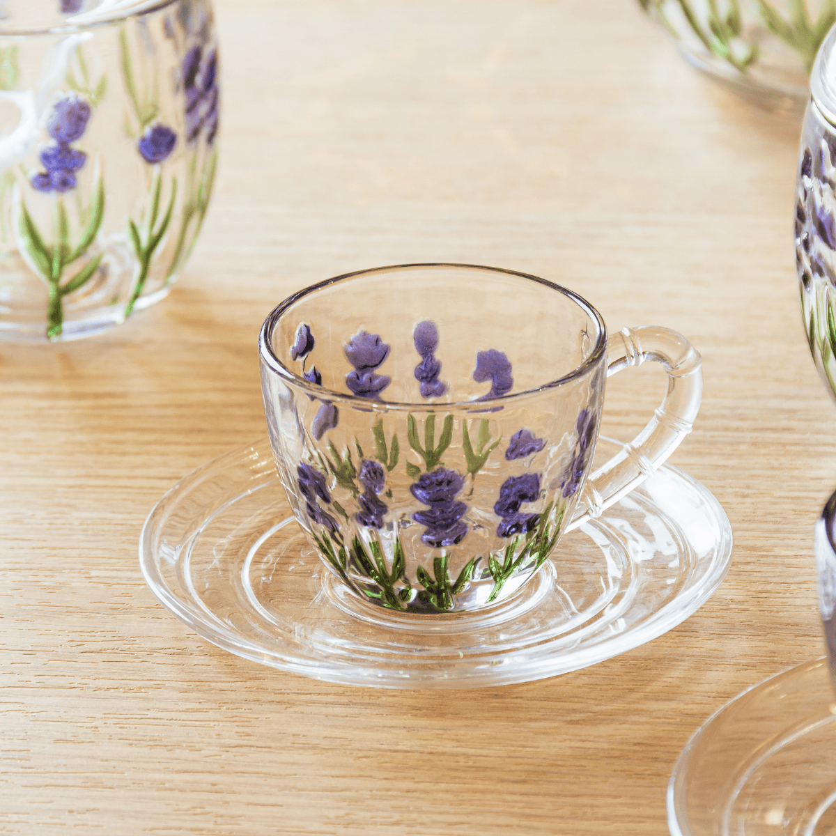 XICARA DE CAFE COM PIRES LAVANDA HAND PAINTING 80ml CRISTAL