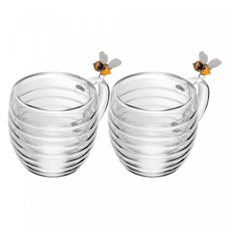 CONJUTO 2 XICARAS DE CHA PAREDE DUPLA DE VIDRO LOVELY BEE 180ML