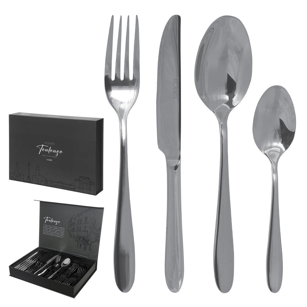 FAQUEIRO AÇO INOX COM 24 PEÇAS TOULOUSE (PRATA)