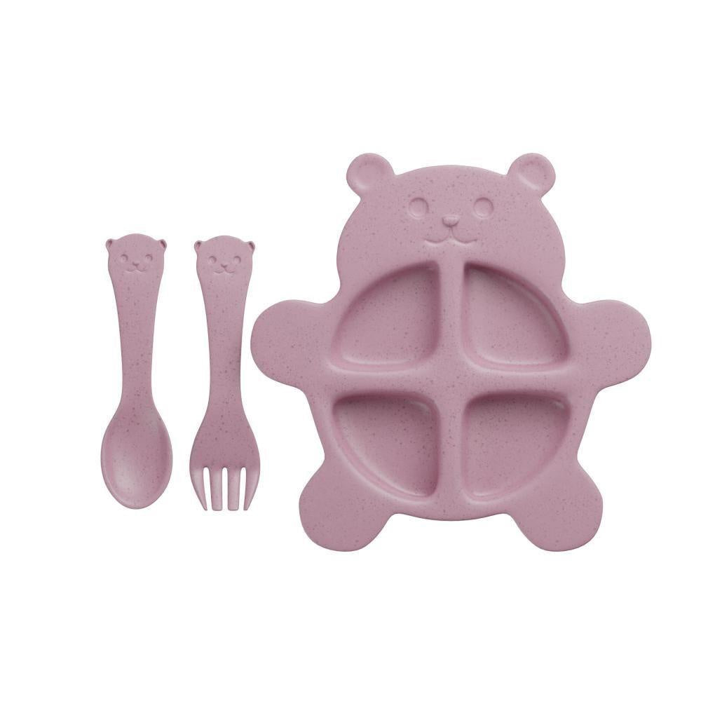 CONJUNTO DE PRATO COM 2 TALHERES DE BAAMBU E PP BABY BEAR ROSA