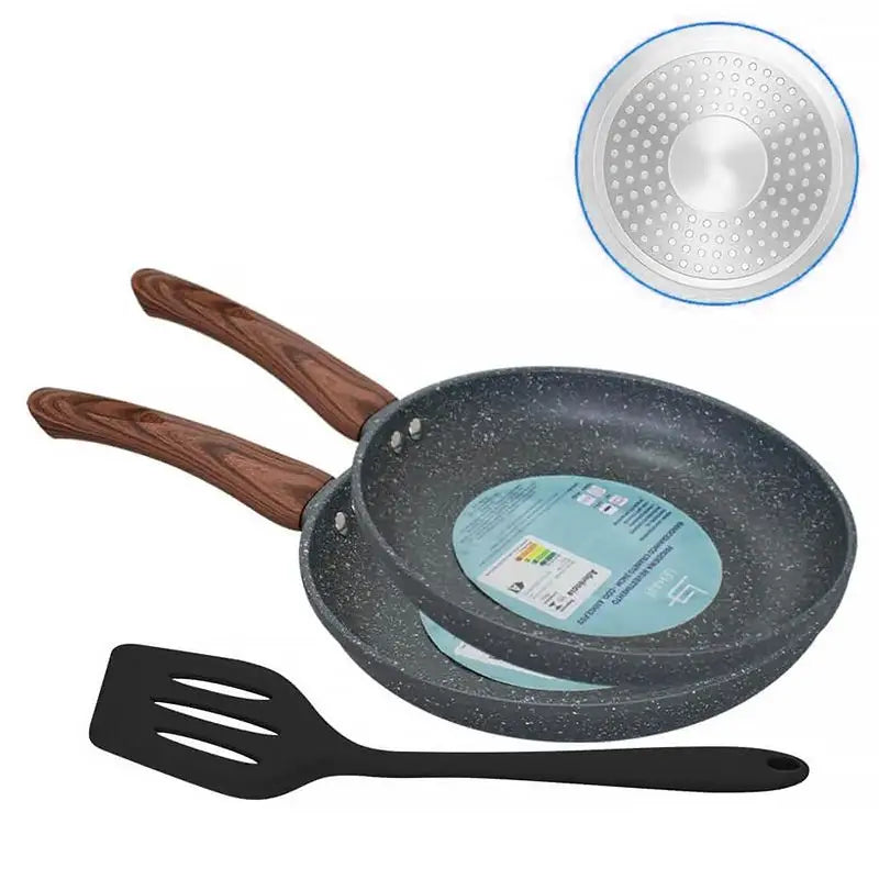 KIT 2 FRIGIDEIRAS REVESTIMENTO NANOCERAMICO GRANITO DE 20CM E 24CM E ESPATULA DE SILICONE