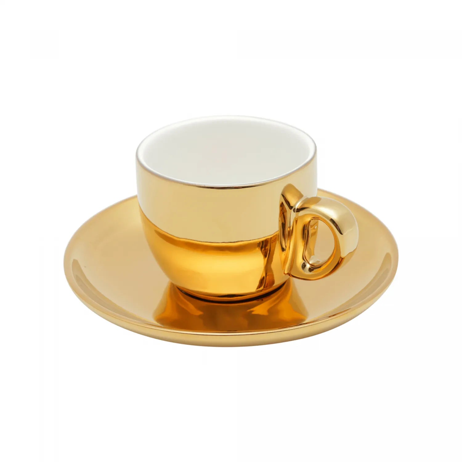 CONJUNTO 6 XICARAS CAFÉ PORCELANA COM PIRES E SUPORTE VERSA BRANCO DOURADO 90ml