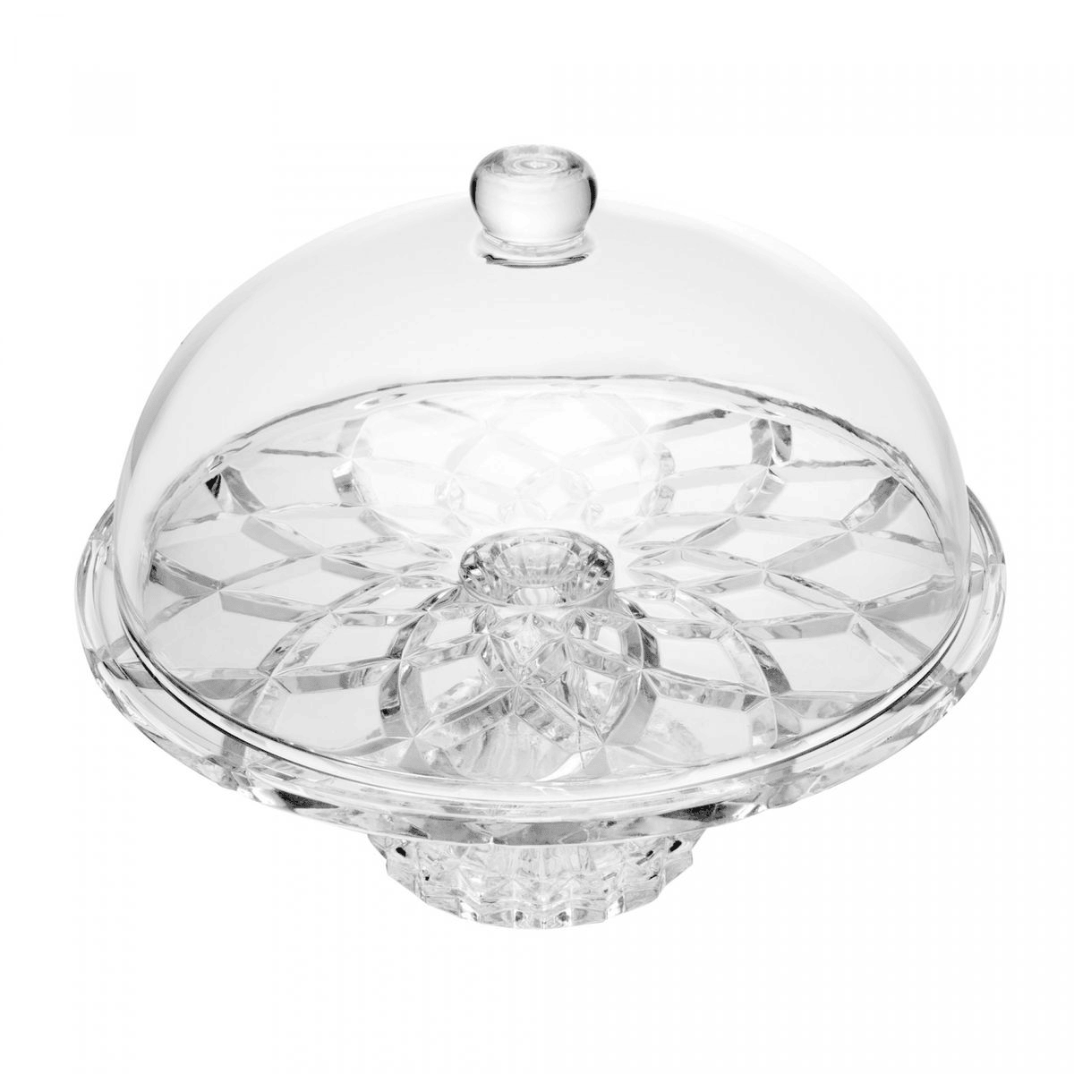 PRATO PARA BOLO COM PE E TAMPA DELI DIAMOND 30CM X 23,5CM VIDRO