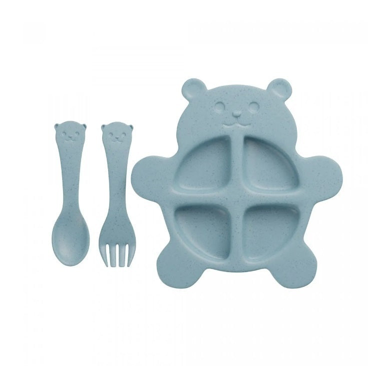 CONJUNTO PRATO COM 2 TALHERES DE BAMBU E PP BABY BEAR AZUL