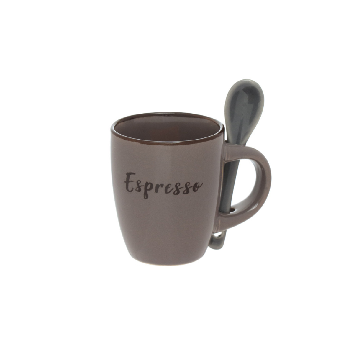 CANECA COM COLHER DE CERAMICA RUSTIC MARROM 100ML