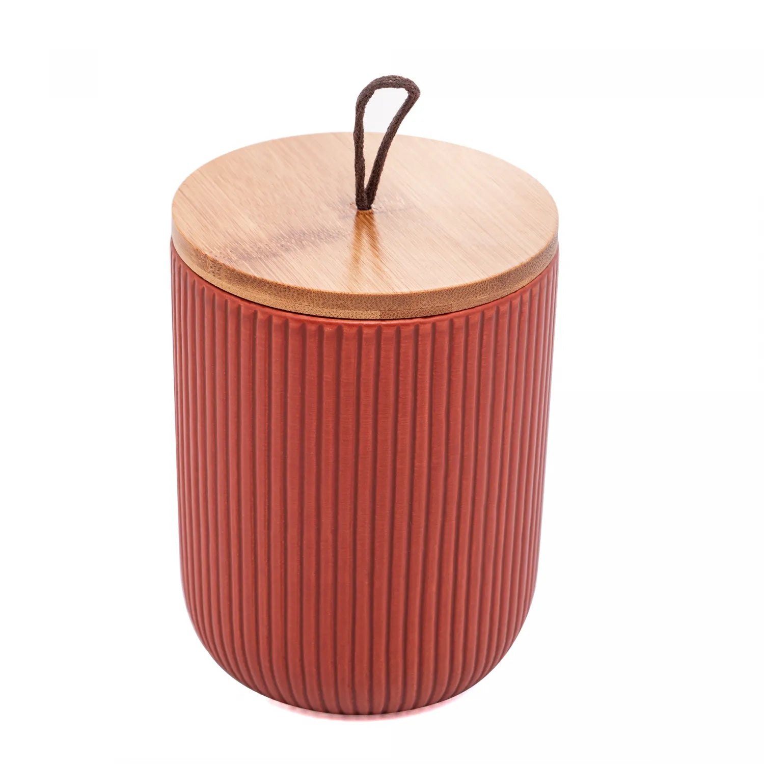 POTICHE COM TAMPA EM BAMBU E PEGADOR DE CORDA LINES TERRACOTA