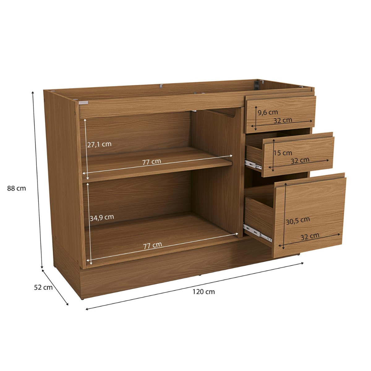 BALCÃO DE PIA 2 PORTAS 3 GAVETAS – CANELA 120CM