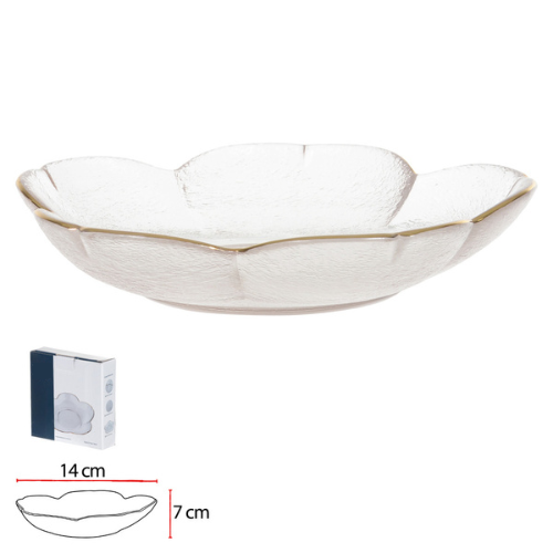 BOWL VIDRO FLOR COM BORDA DOURADA (TRANSPARENTE)