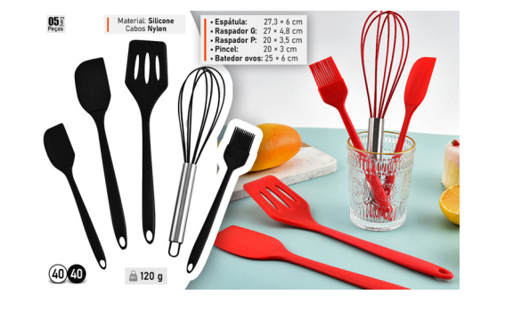 KIT UTENS DE COZINHA DE SILICONE 5 PECAS