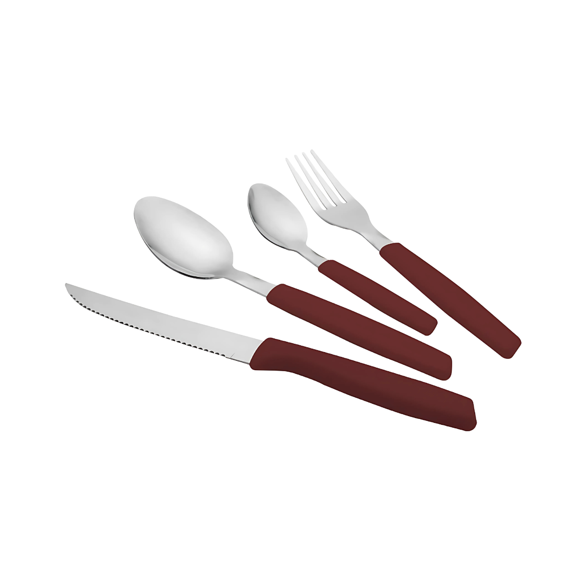 JOGO DE TALHERES CASUAL EM AÇO INOX COM CABO PLÁSTICO - MARROM 16 PEÇAS