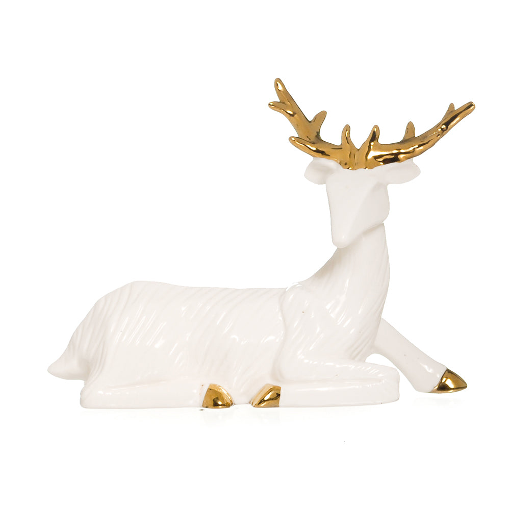 RENA DEITADA DECORATIVA OURO/BRANCO COM 1UN