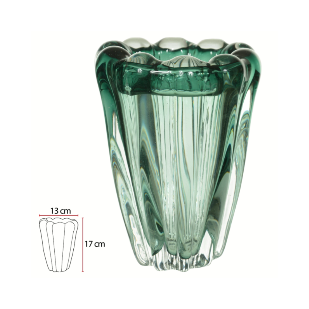 VASO DECORATIVO VIDRO TIPO MURANO (VERDE) 17X13cm (FLORARTE) Vol. 1