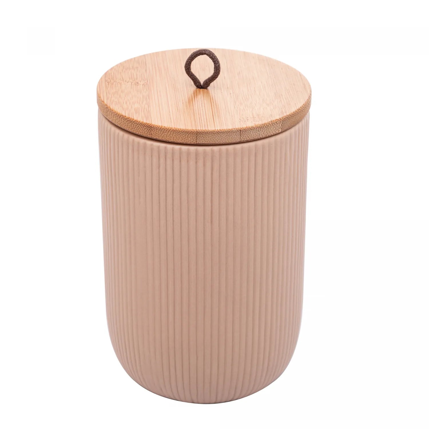 POTICHE DECORATIVO DE CERAMICA COM TAMPA DE BAMBU LINES BEGE