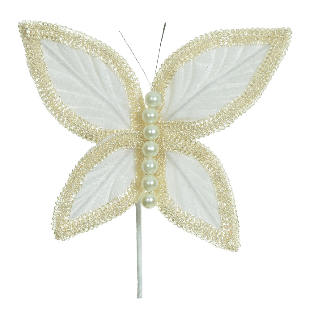 HASTE BORBOLETA AVELUDADO OFF WHITE 17CM