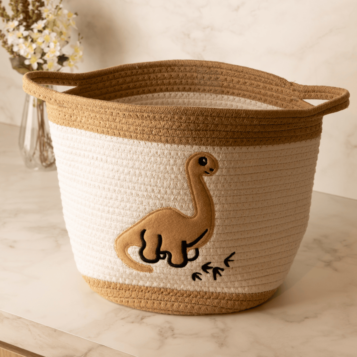 CESTA DINO 29CM X 29CM X29CM BEGE/BRANCA POLIESTER