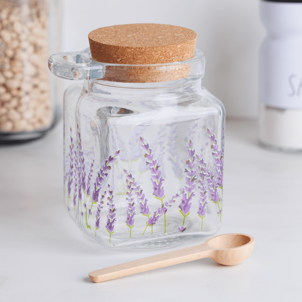 POTE QUADRADO DE VIDRO COM TAMPA E COLHER PROVENCE - 290ML