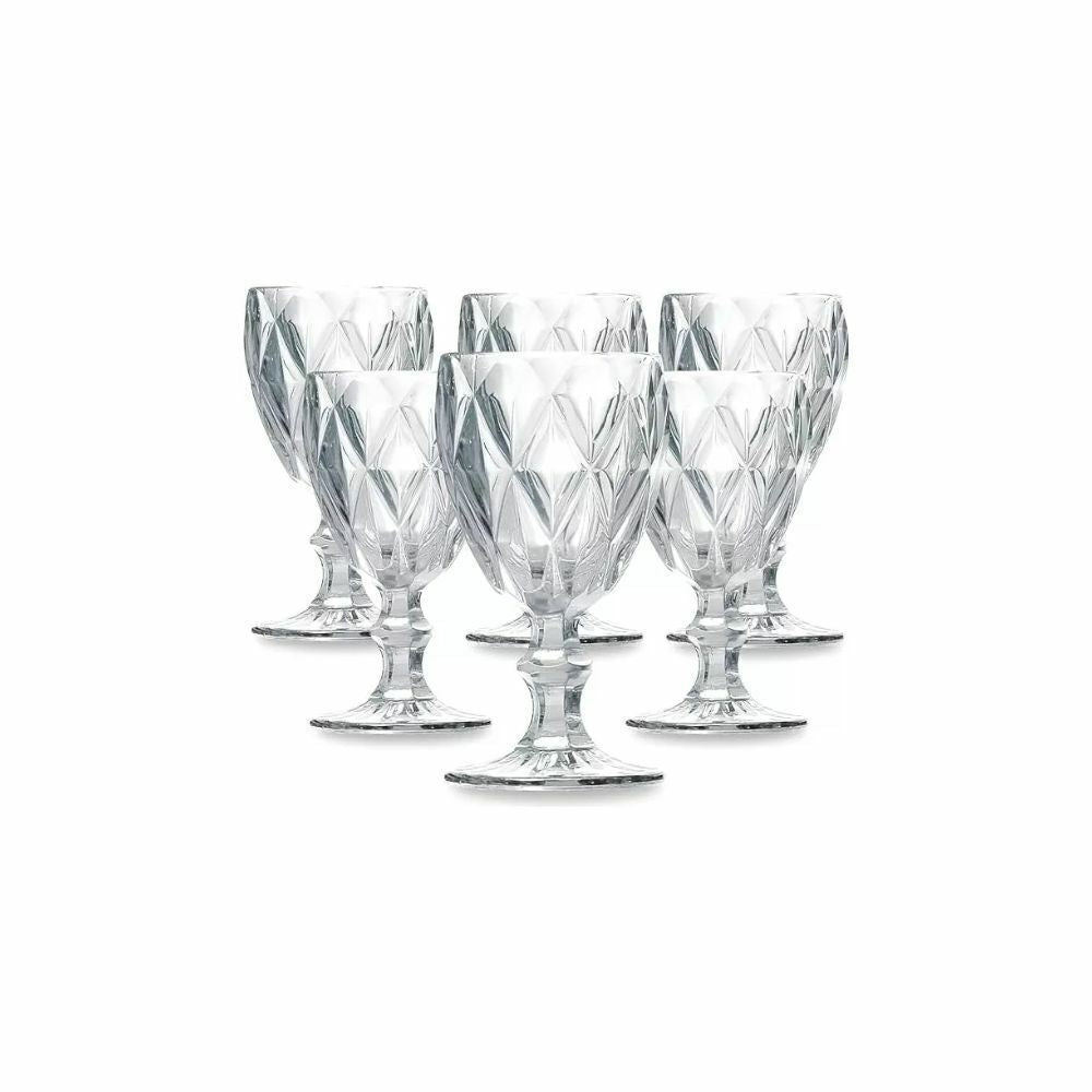 JOGO DE TAÇA DIAMANTE INCOLOR 340ML 06 PEÇAS