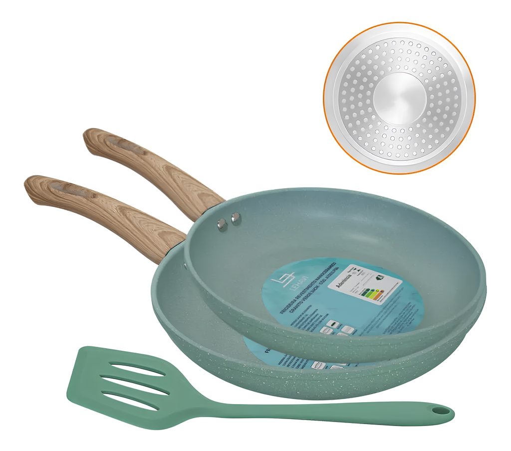 KIT 2 FIRGIDEIRAS REVESTIMENTO NANOCERAMICO GRANITO VERDE DE 20CM E 24CM E ESTPATULA DE SILICONE