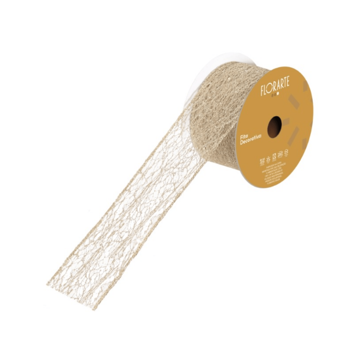 FITA ARMADA TELA COM GLITTER E COSTURA CHAMPANHE - 9,14M