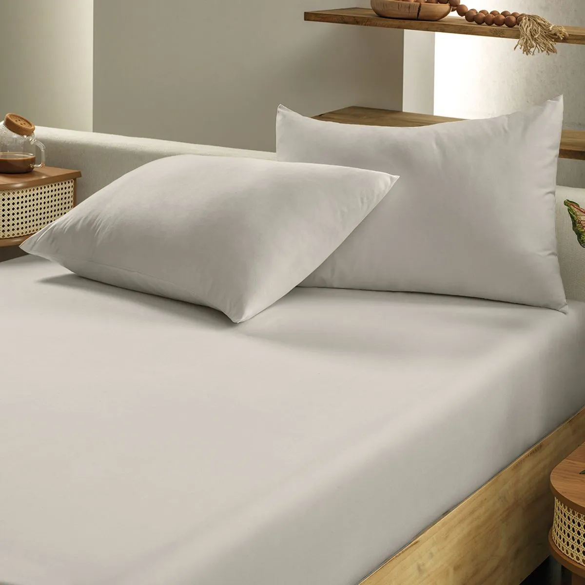 JOGO CAMA 4 PEÇAS TOQUE ACETINADO – BEGE PORCELANA – 2,50M X 2,40M