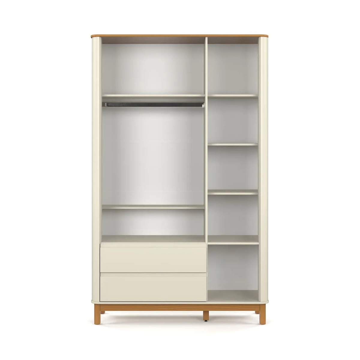 ROUPEIRO 3 PORTAS FLOW EM MDF LAQUEADO – OFF WHITE / FREIJO / ECO WOOD