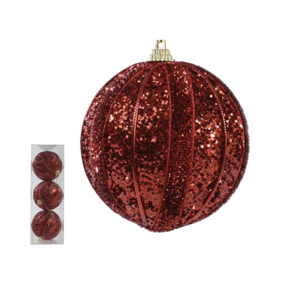 BOLA DECORADA NATAL VERMELHA BRILHO 3 UNIDADES - 8CM