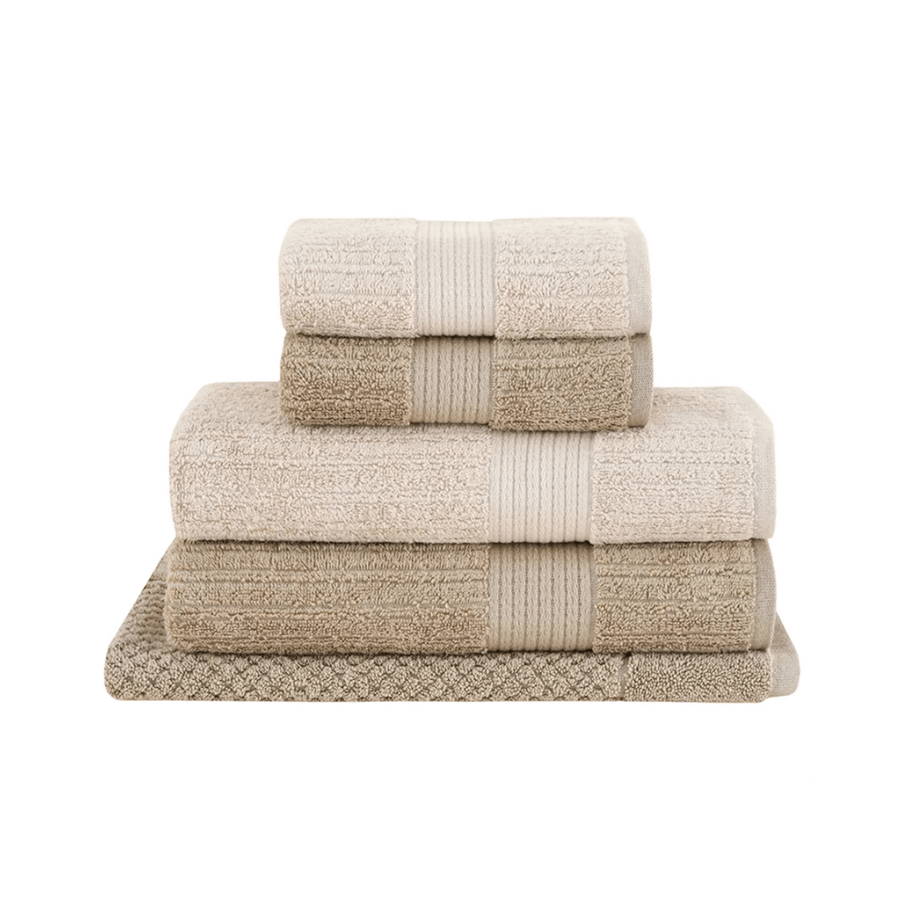 JOGO DE TOALHAS 5 PEÇAS FIO PENTEADO CANELADO BEGE – 70CM X 1,40M