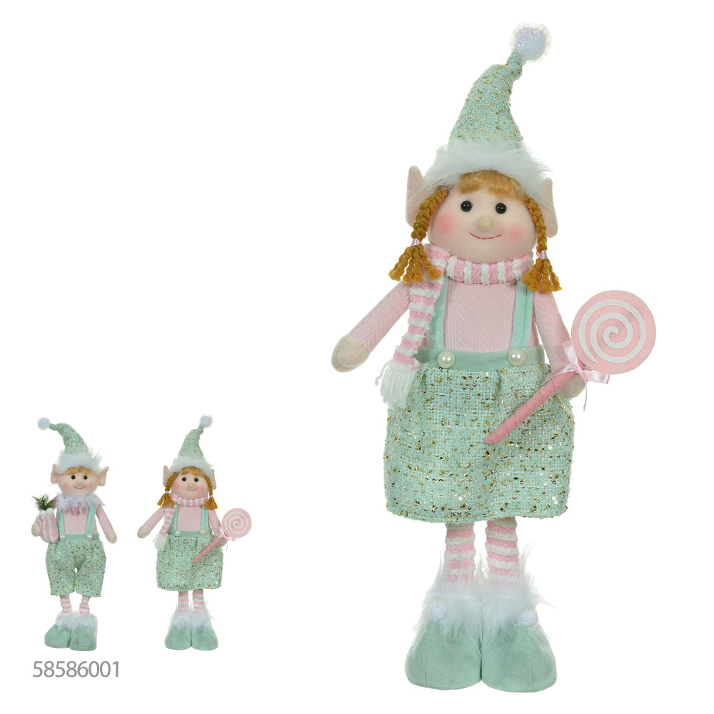 ELFO DE NATAL EM PE 53CM VERDE E ROSA