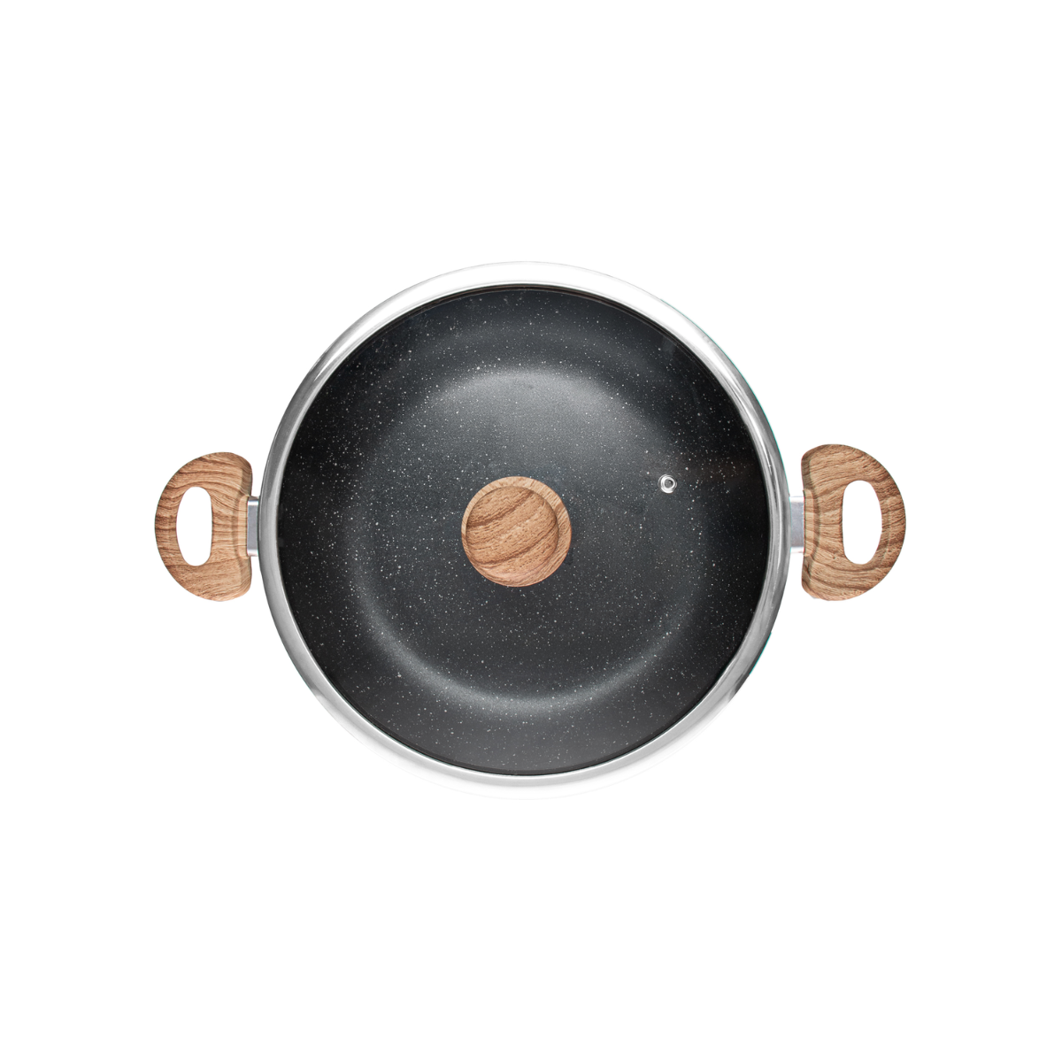 WOK DE INDUCAO COM TAMPA DE VIDRO E ALUMINIO COM REVESTIMENTO CERAMICO - 28CM - GRANILITE PRETA