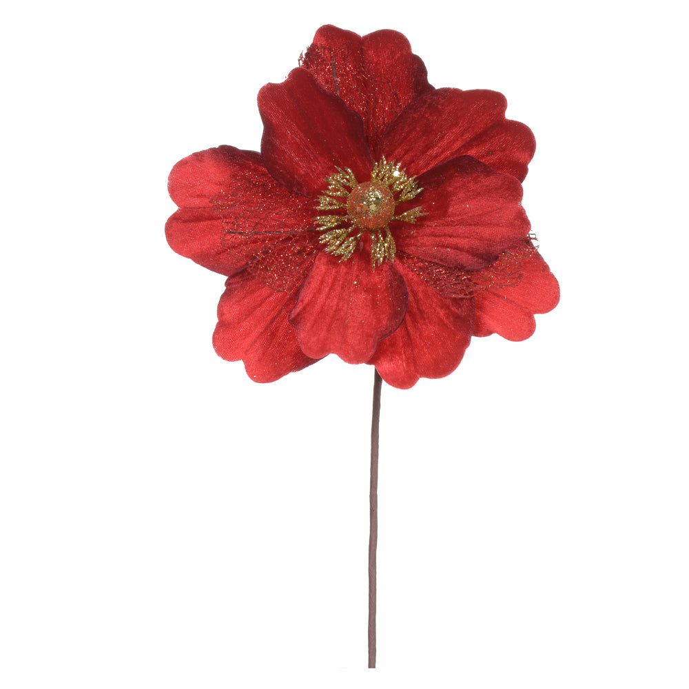 HASTE MAGNOLIA AVELUDADO VERMELHO COM GLITTER 30CM