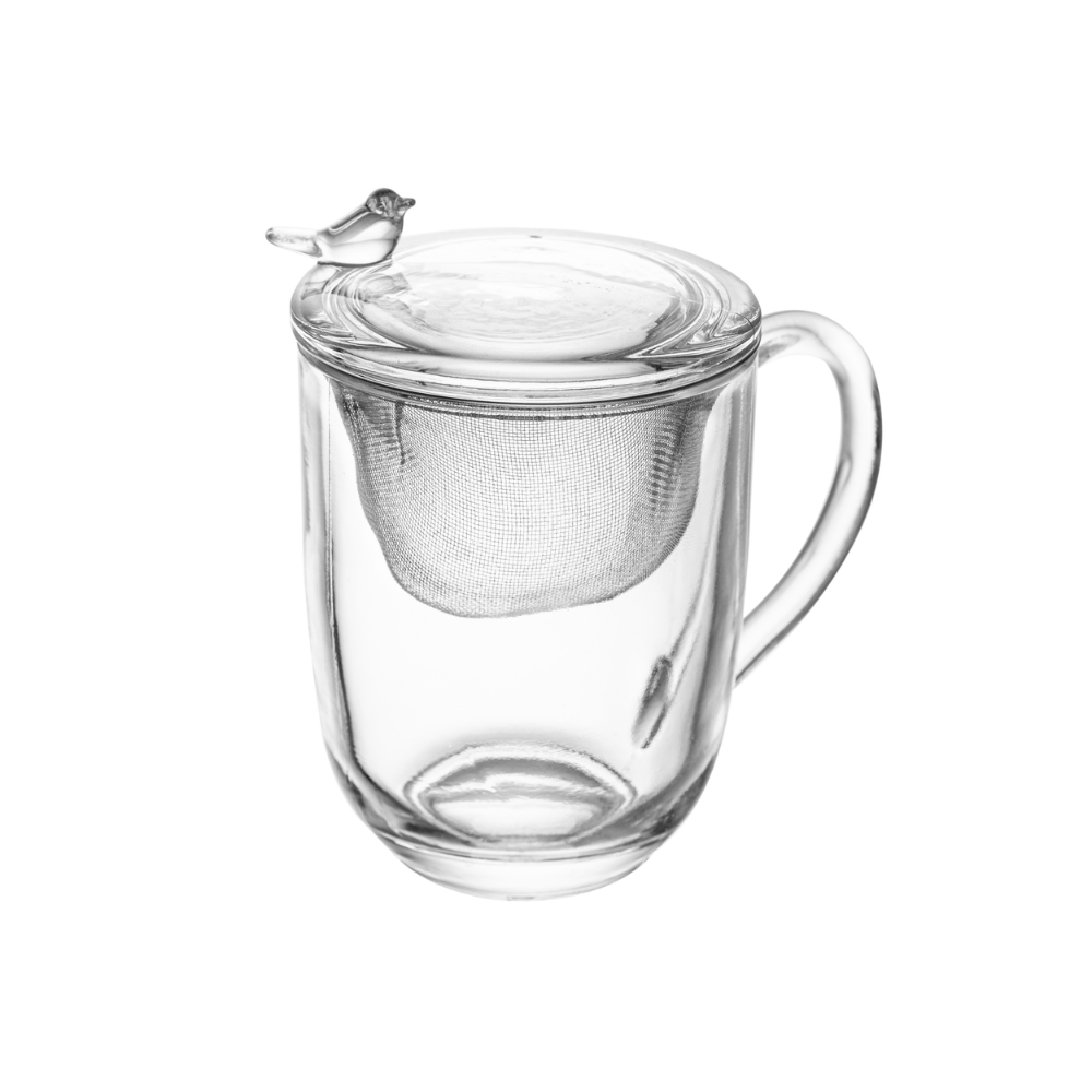 CANECA COM TAMPA E INFUSOR BIRD CRISTAL - 350ML