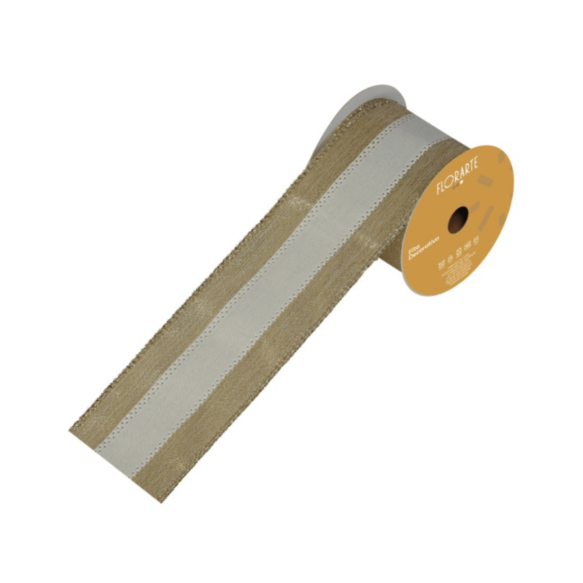FITA ARMADA LINHO COM COSTURA DOURADO BRANCO - 9,14M