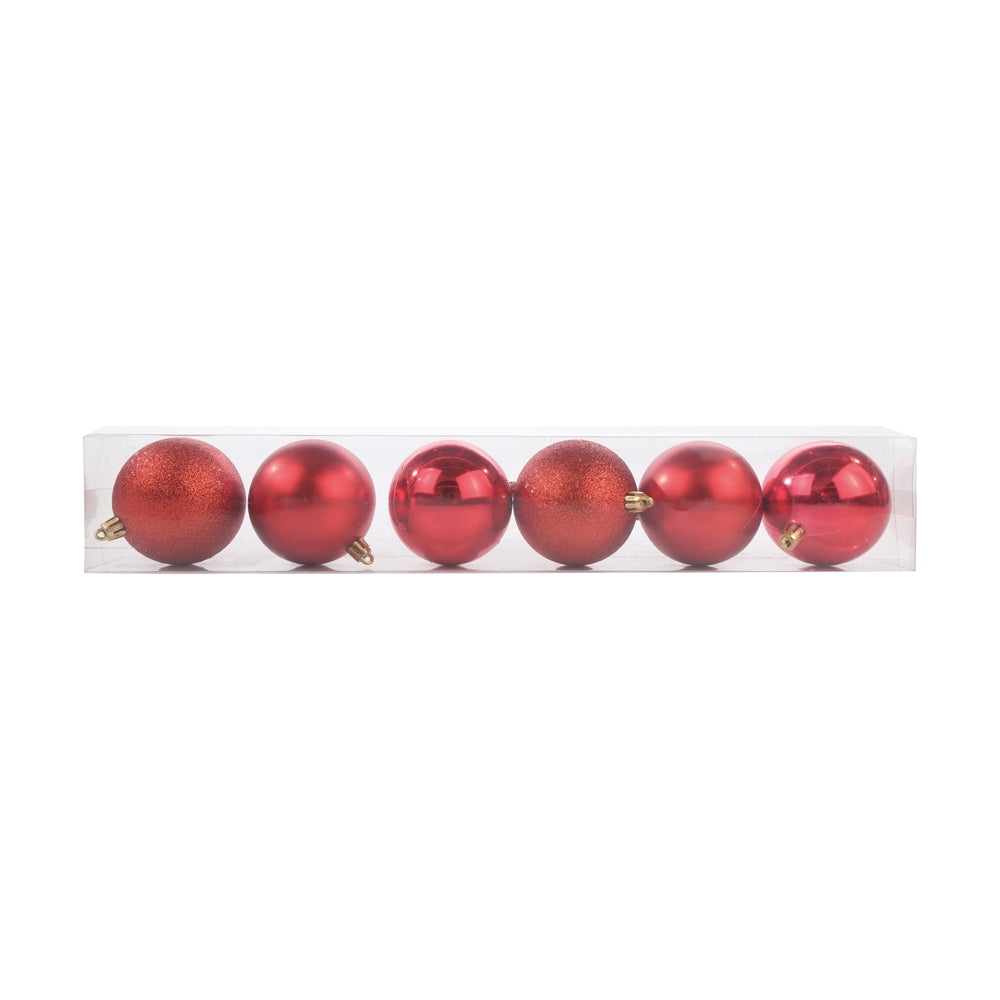 TUBO BOLAS VERMELHAS DE ENFEITE 8CM JOGO COM 6 PEÇAS