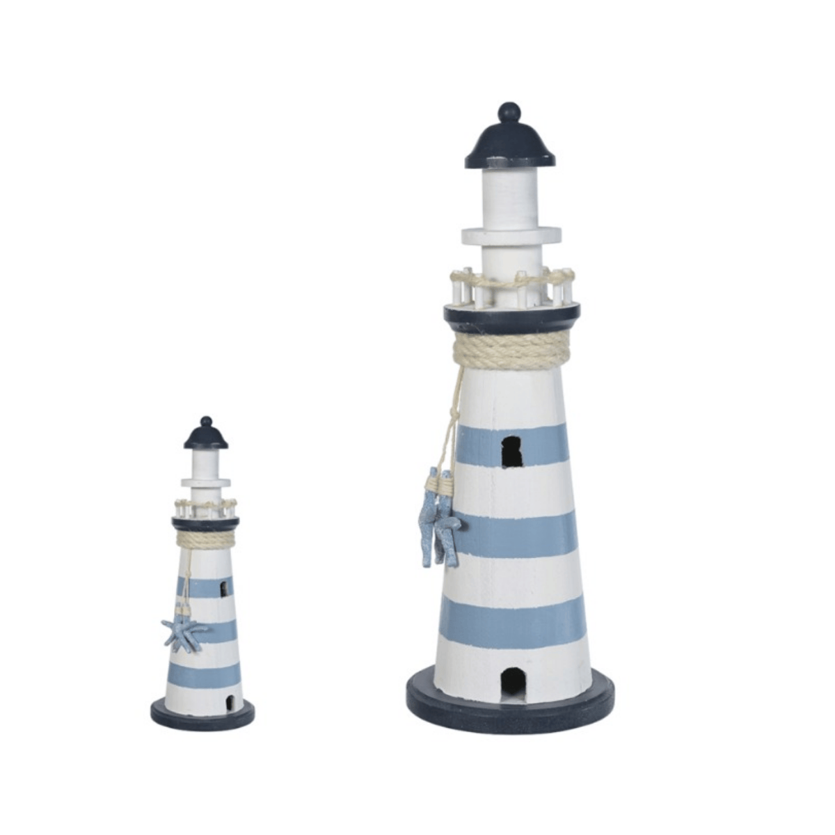 ESCULTURA DECORATIVA MADEIRA FAROL BRANCO AZUL - 40X14X14CM