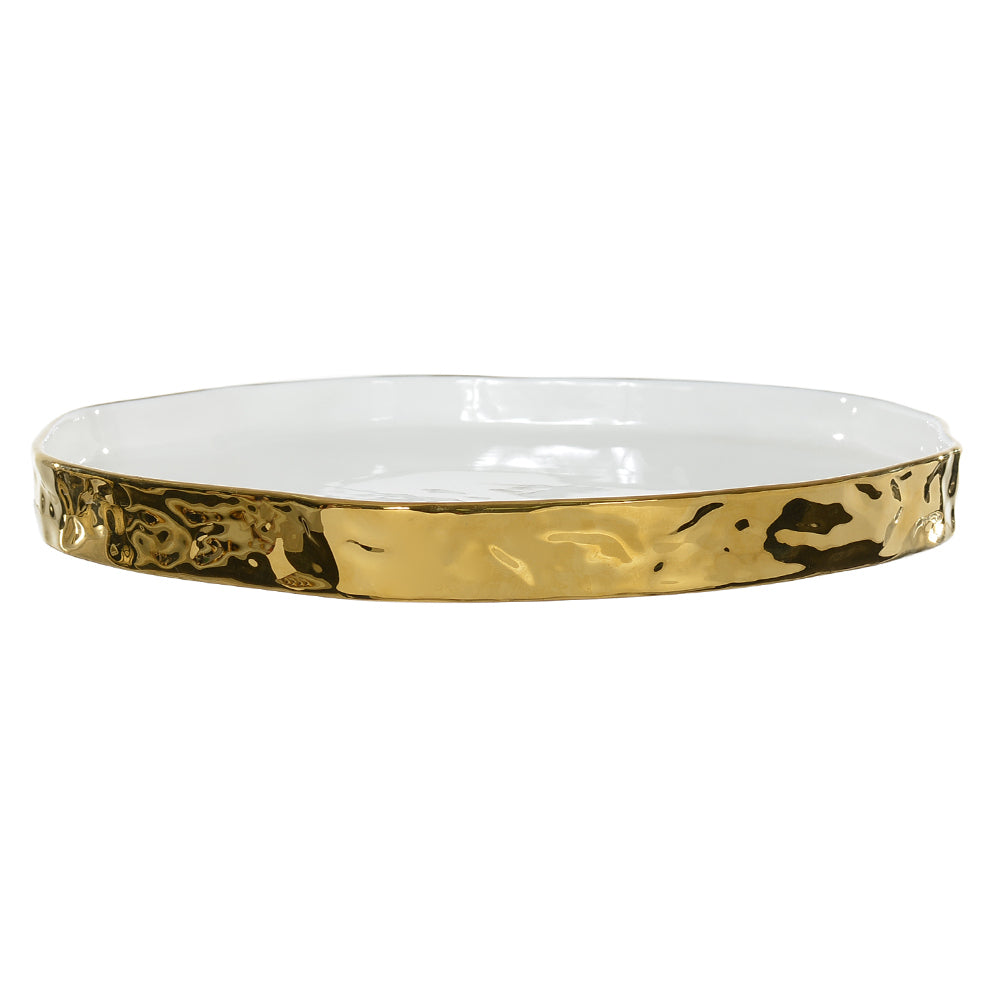 BANDEJA DECORATIVA PORCELANA (BRANCO DOURADO) 2,6X26,7X21,7CM