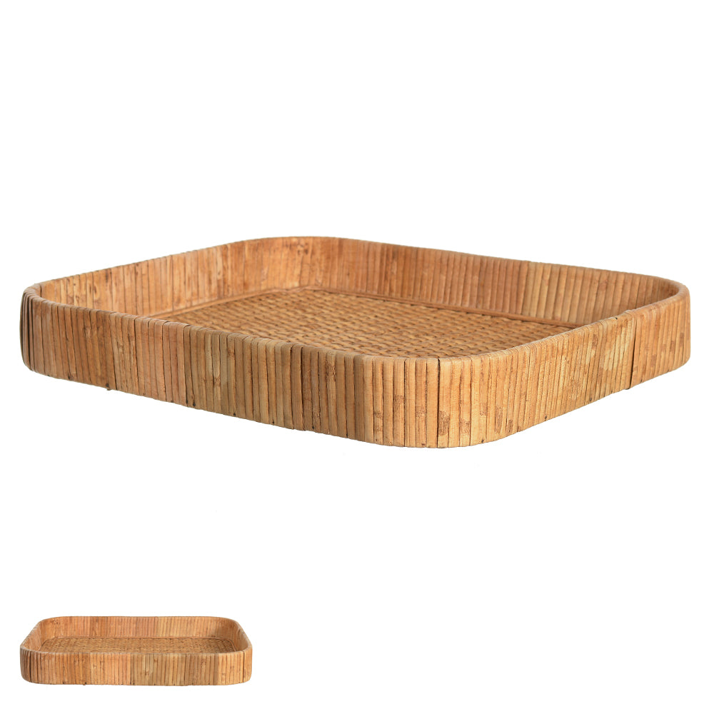 BANDEJA DECORATIVA FIBRA NATURAL (BEGE) 37X32X5CM
