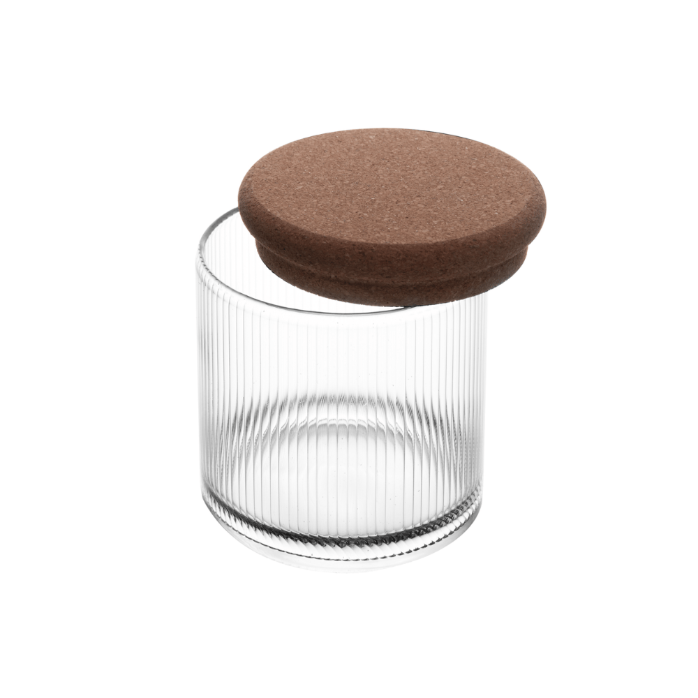 POTE DE VIDRO COM TAMPA DE ROLHA ESSENCIA – 450ML