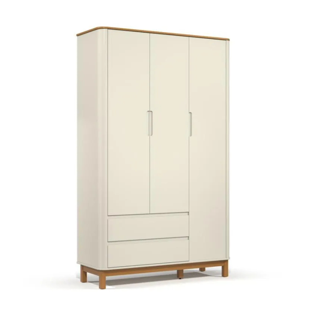 ROUPEIRO 3 PORTAS FLOW EM MDF LAQUEADO – OFF WHITE / FREIJO / ECO WOOD