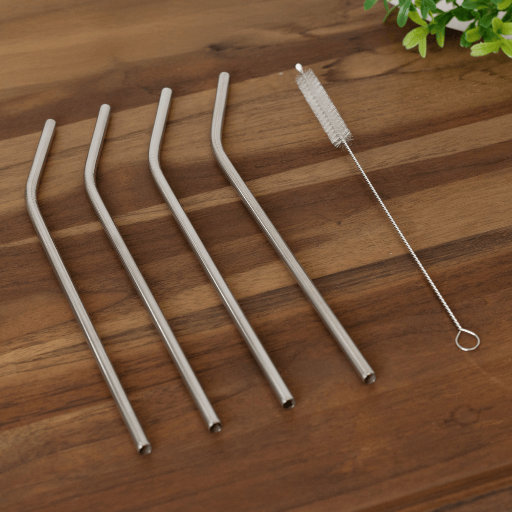 CONJUNTO 4 CANUDOS DE AÇO INOX REUTILIZAVEIS COM ESCOVA 21,5CM