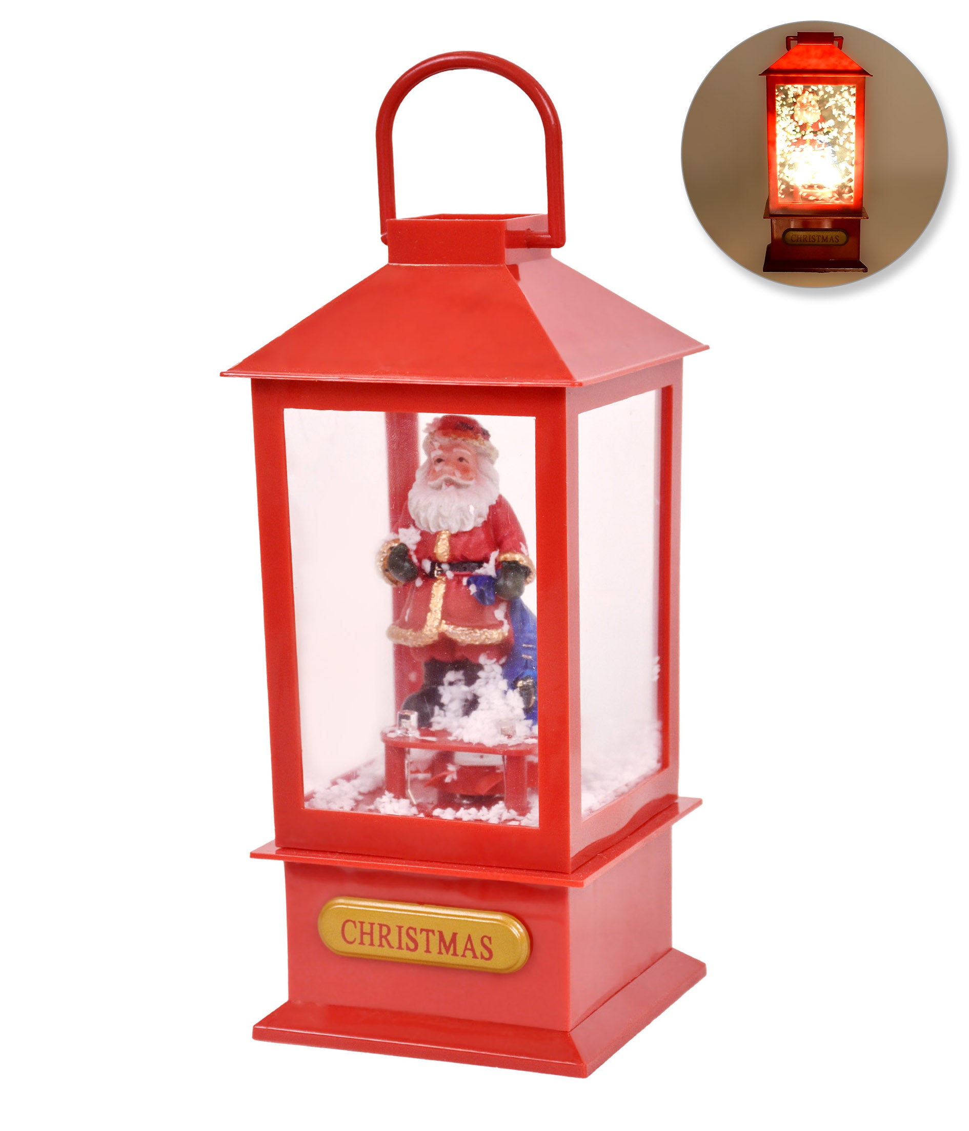 LANTERNA PAPAI NOEL VERMELHA PILHA - 19CM