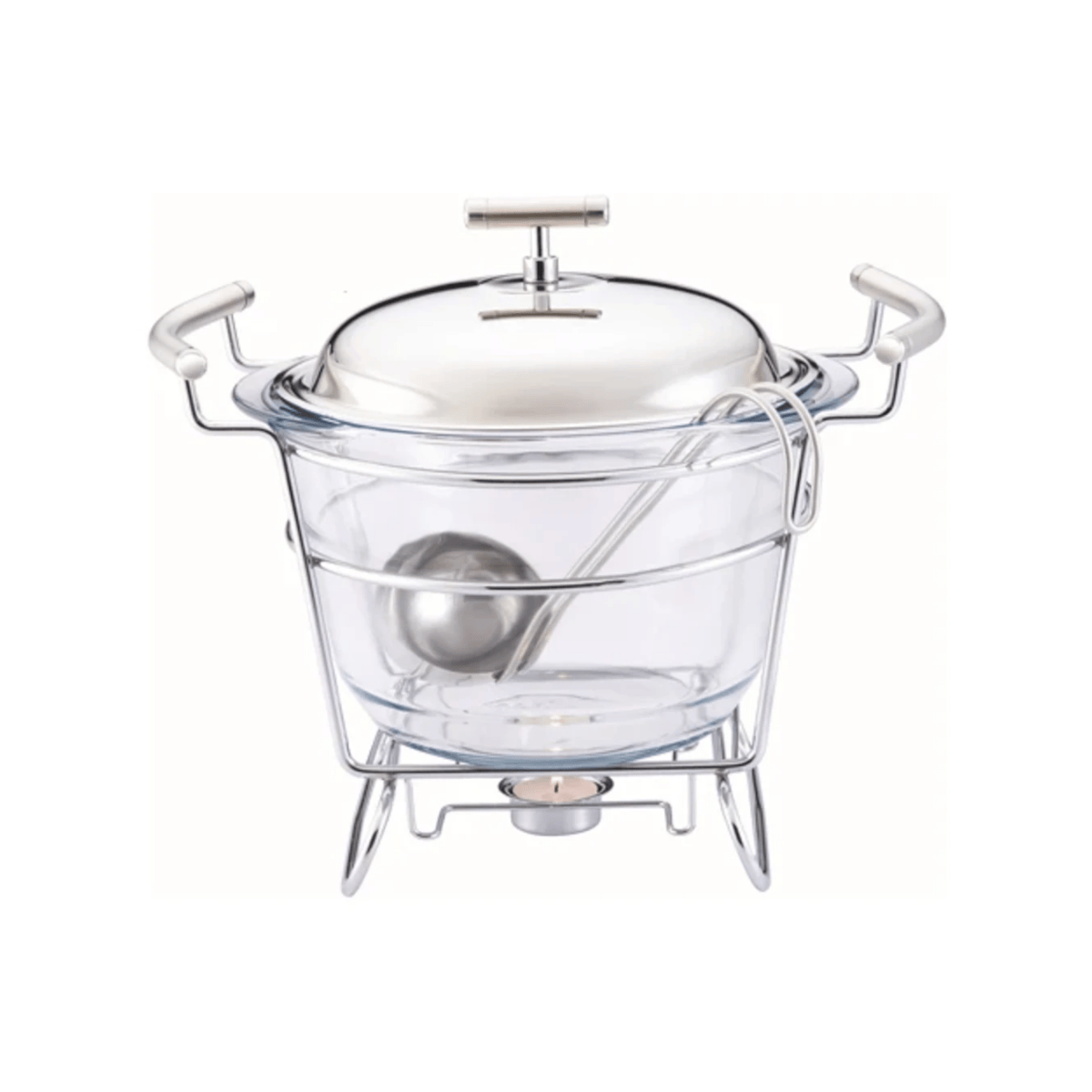 RECHAUD REDONDO CHAMBORD PARA SOPA VIDRO E CONCHA INOX - 4L