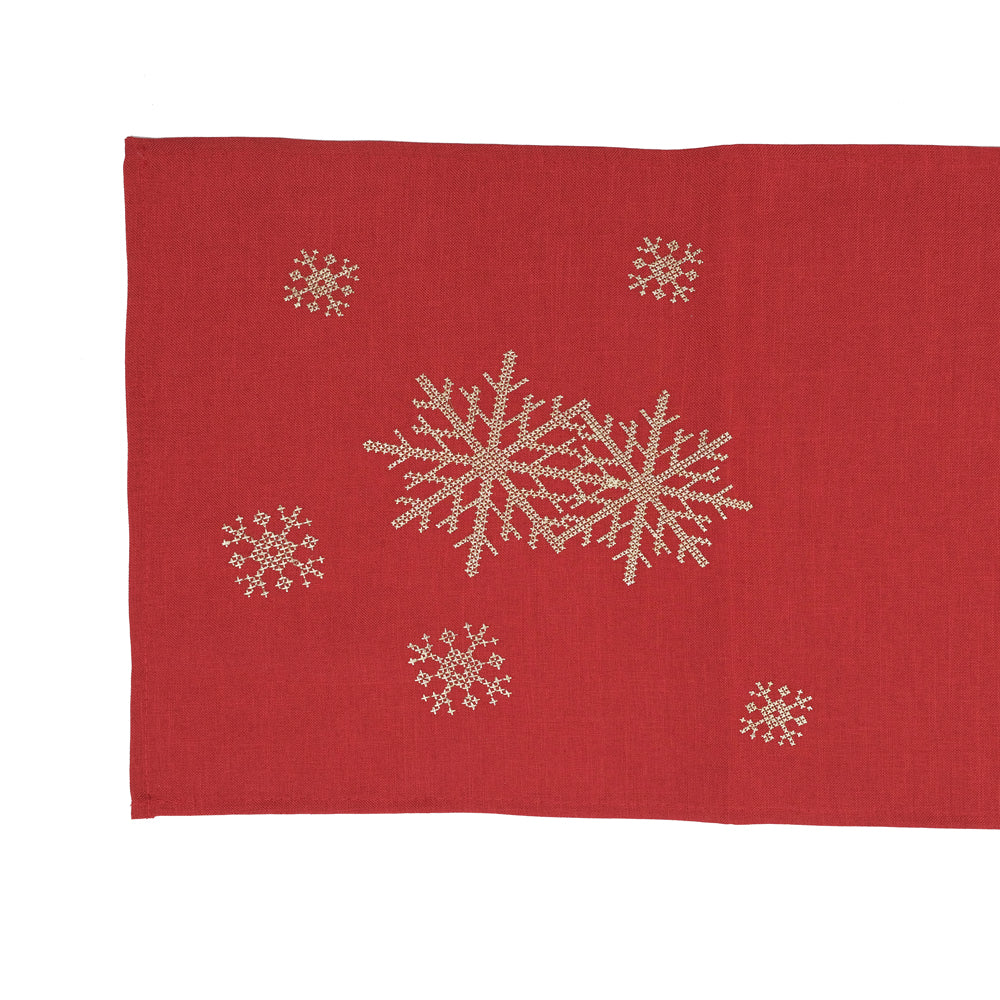 CAMINHO DE MESA COM FLOCOS DE NEVE VERMELHO/BRANCO 35CMX173CM