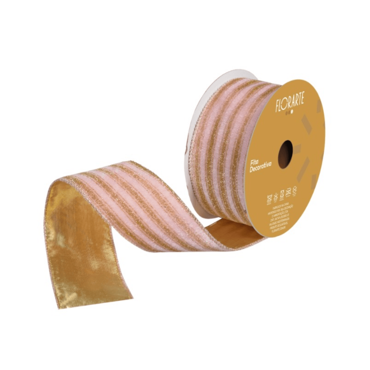 FITA ARMADA VELUDO DUPLA FACE COM GLITTER ROSA CHAMPANHE - 9,14M