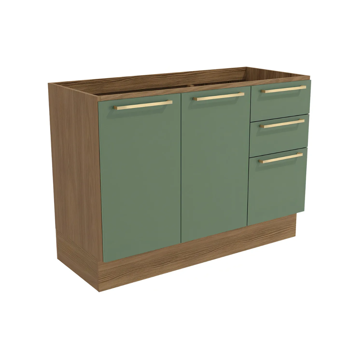 BALCÃO PARA PIA 2 PORTAS 3 GAVETAS – NOGUEIRA FOSCO/VERDE OLIVA 120CM