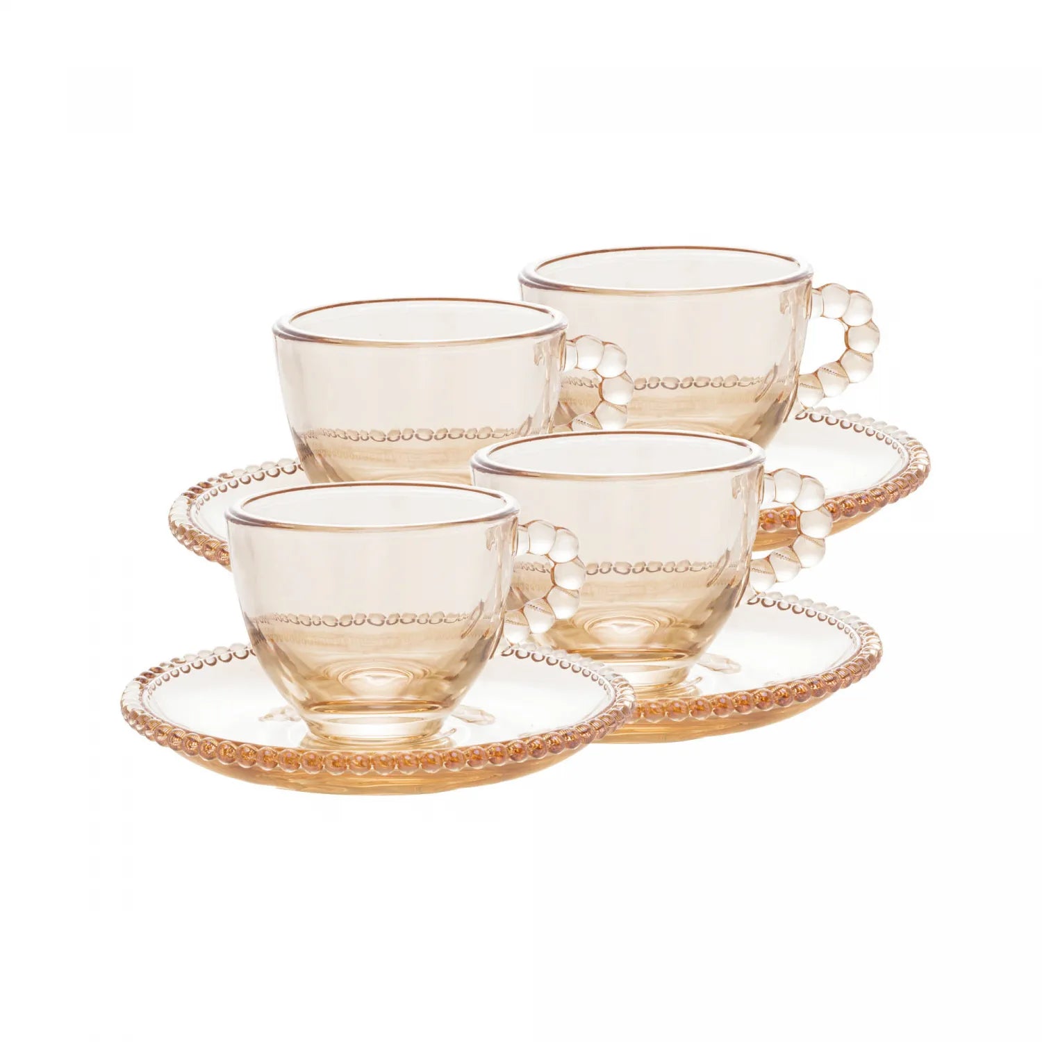CONJUNTO 4 XÍCARAS CAFÉ CRISTAL DE CHUMBO COM PIRES PEARL AMBAR METALIZADO 80ML