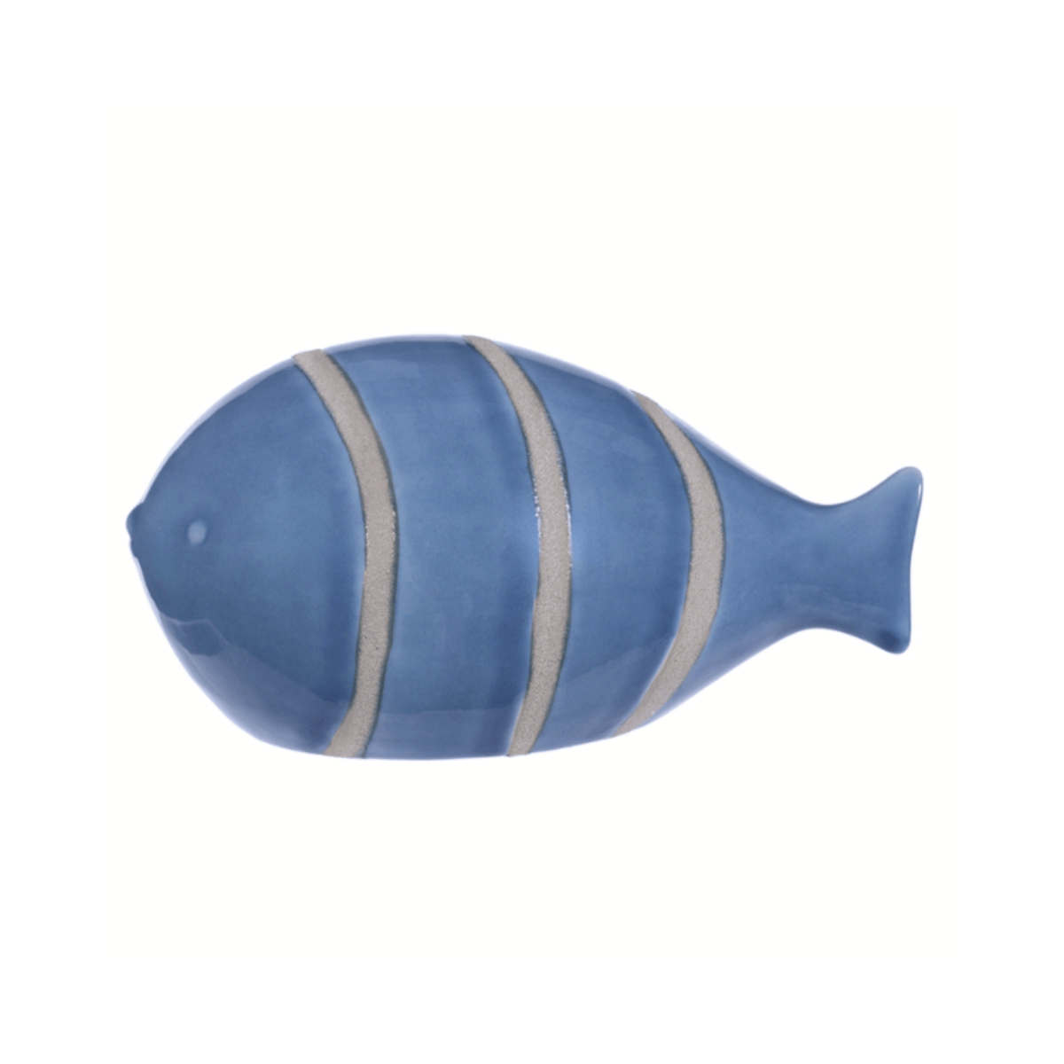 ESCULTURA PEIXE DE CERAMICA AZUL E BEGE