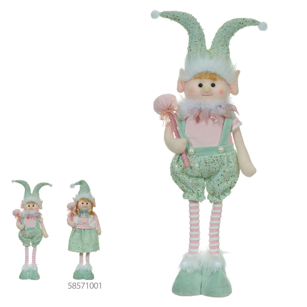 BONECO ELFO EM PE COM PIRULITO VERDE E ROSA 61CM