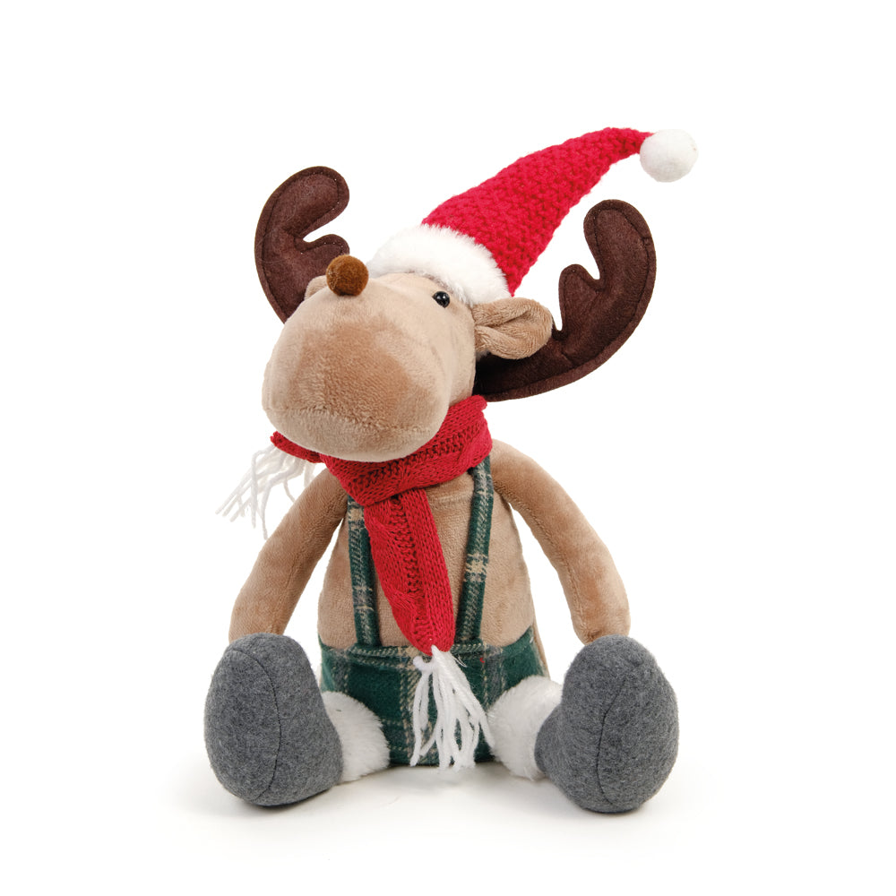 RENA SENTADA COM GORRO VERMELHO 31CM